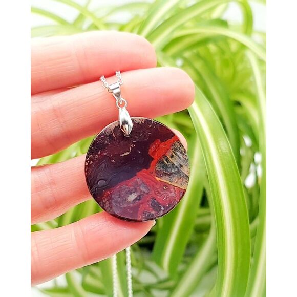 Handmade Jewelry - Crazy Lace Agate Necklace Natural Stone Pendant Handmade Gemstone Jewelry